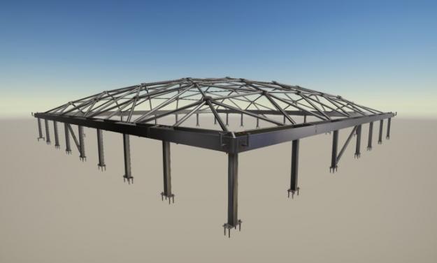 Modell i Tekla Structures av Nationalmuseums kupoltak.